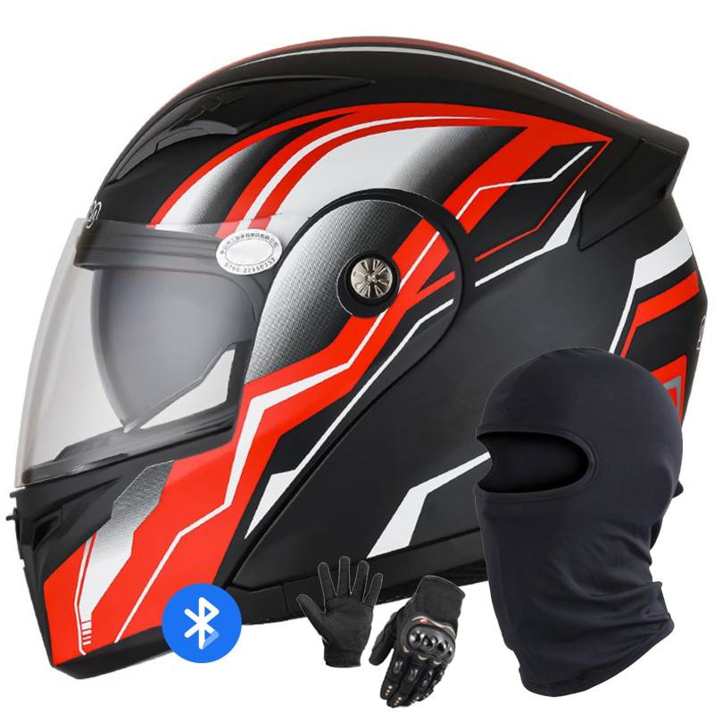 Klapphelm Mit Bluetooth Motorradhelm Motorrad Full Face Helm DOT/ECE Zertifiziert Modularer Integralhelm Mit Doppelvisier Integriert Motorradhelm for Damen Und Herren C,L/59-60CM von Caimcie