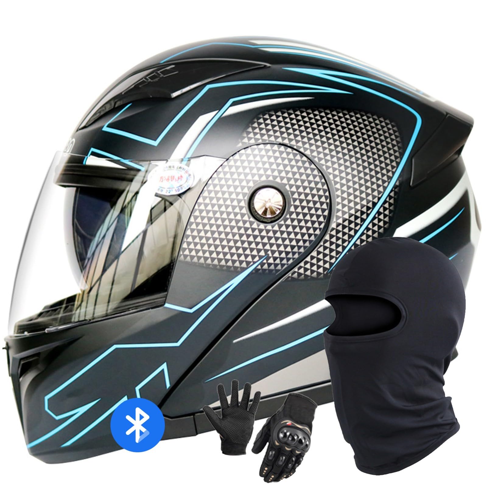 Klapphelm Mit Bluetooth Motorradhelm Motorrad Full Face Helm DOT/ECE Zertifiziert Modularer Integralhelm Mit Doppelvisier Integriert Motorradhelm for Damen Und Herren E,L/59-60CM von Caimcie