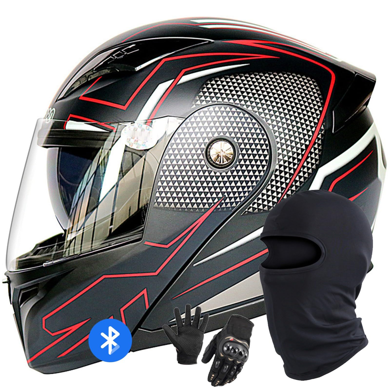 Klapphelm Mit Bluetooth Motorradhelm Motorrad Full Face Helm DOT/ECE Zertifiziert Modularer Integralhelm Mit Doppelvisier Integriert Motorradhelm for Damen Und Herren F,M/57-58CM von Caimcie