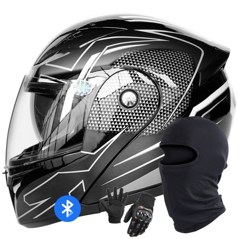 Klapphelm Mit Bluetooth Motorradhelm Motorrad Full Face Helm DOT/ECE Zertifiziert Modularer Integralhelm Mit Doppelvisier Integriert Motorradhelm for Damen Und Herren G,L/59-60CM von Caimcie