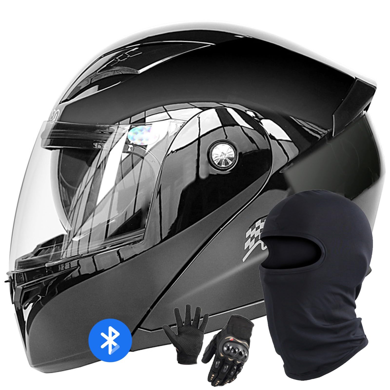 Klapphelm Mit Bluetooth Motorradhelm Motorrad Full Face Helm DOT/ECE Zertifiziert Modularer Integralhelm Mit Doppelvisier Integriert Motorradhelm for Damen Und Herren H,XL/61-62CM von Caimcie