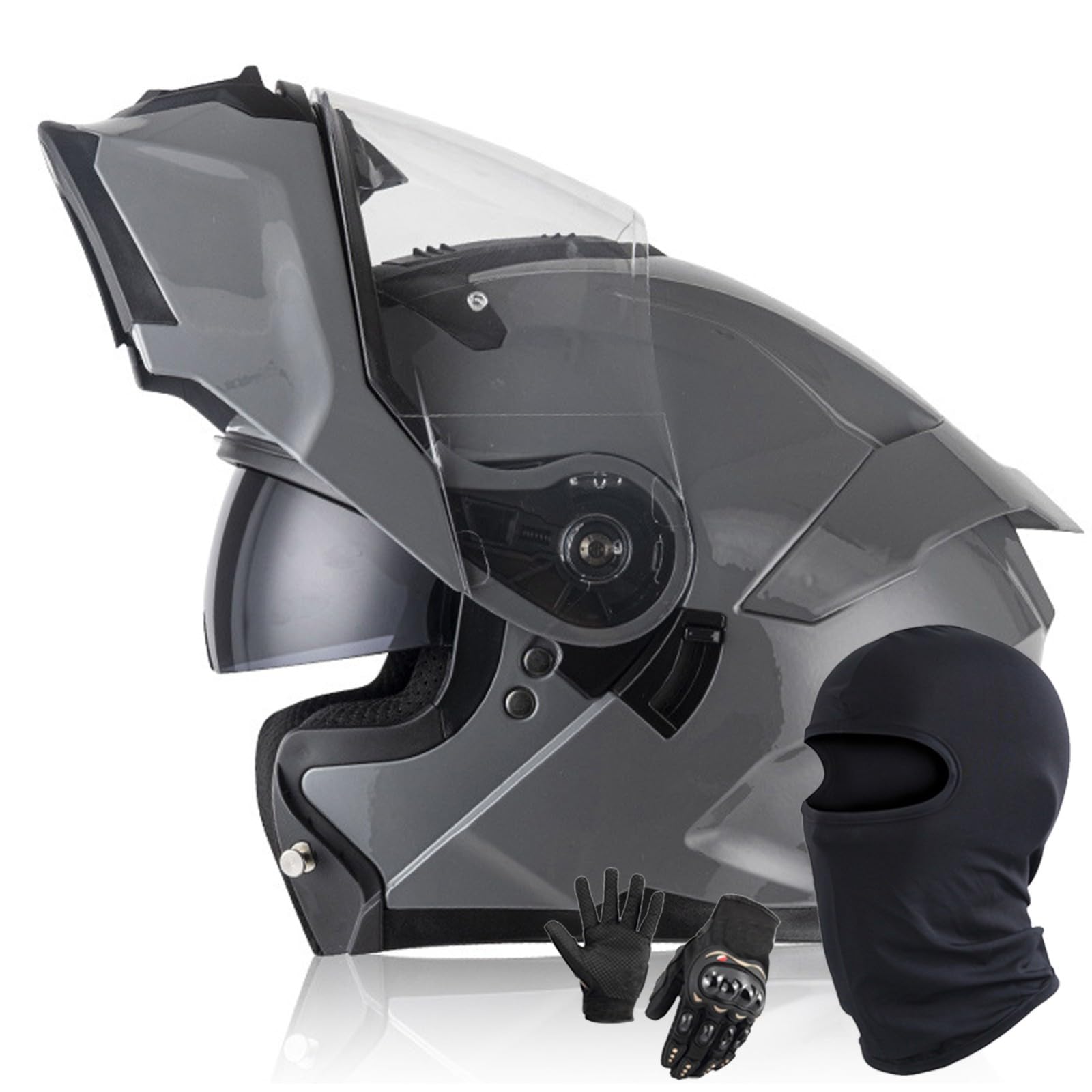 Modularer Klapphelm Für Motorradfahrer DOT/ECE-Geprüfter Integralhelm Mit Integriertem Doppelvisier Für Erwachsene Männer Und Frauen C,L/59-60CM von Caimcie