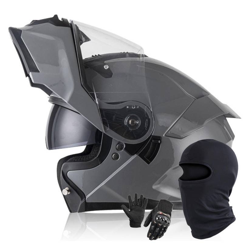 Modularer Klapphelm Für Motorradfahrer DOT/ECE-Geprüfter Integralhelm Mit Integriertem Doppelvisier Für Erwachsene Männer Und Frauen C,M/57-58CM von Caimcie