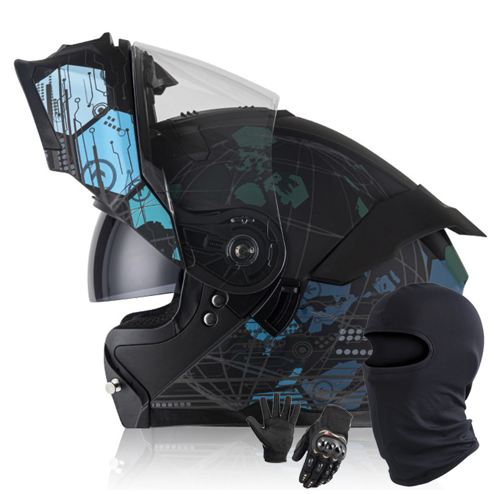 Modularer Klapphelm Für Motorradfahrer DOT/ECE-Geprüfter Integralhelm Mit Integriertem Doppelvisier Für Erwachsene Männer Und Frauen E,L/59-60CM von Caimcie