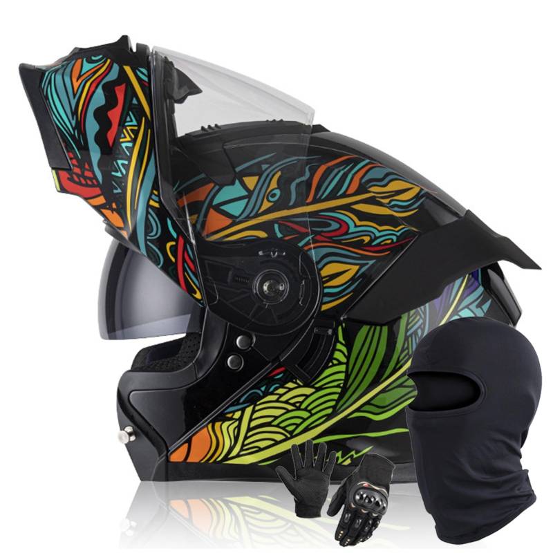 Modularer Klapphelm Für Motorradfahrer DOT/ECE-Geprüfter Integralhelm Mit Integriertem Doppelvisier Für Erwachsene Männer Und Frauen F,L/59-60CM von Caimcie