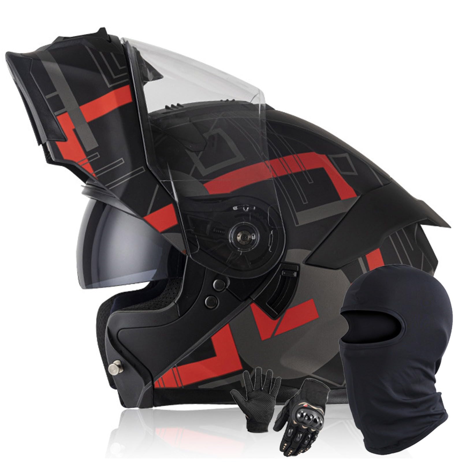 Modularer Klapphelm Für Motorradfahrer DOT/ECE-Geprüfter Integralhelm Mit Integriertem Doppelvisier Für Erwachsene Männer Und Frauen H,L/59-60CM von Caimcie