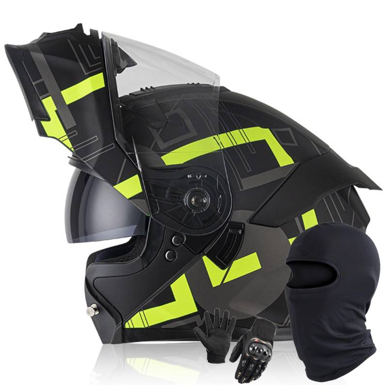 Modularer Klapphelm Für Motorradfahrer DOT/ECE-Geprüfter Integralhelm Mit Integriertem Doppelvisier Für Erwachsene Männer Und Frauen I,L/59-60CM von Caimcie