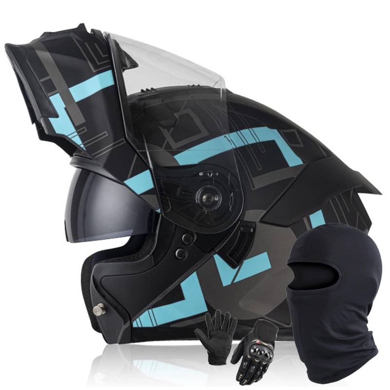 Modularer Klapphelm Für Motorradfahrer DOT/ECE-Geprüfter Integralhelm Mit Integriertem Doppelvisier Für Erwachsene Männer Und Frauen J,L/59-60CM von Caimcie