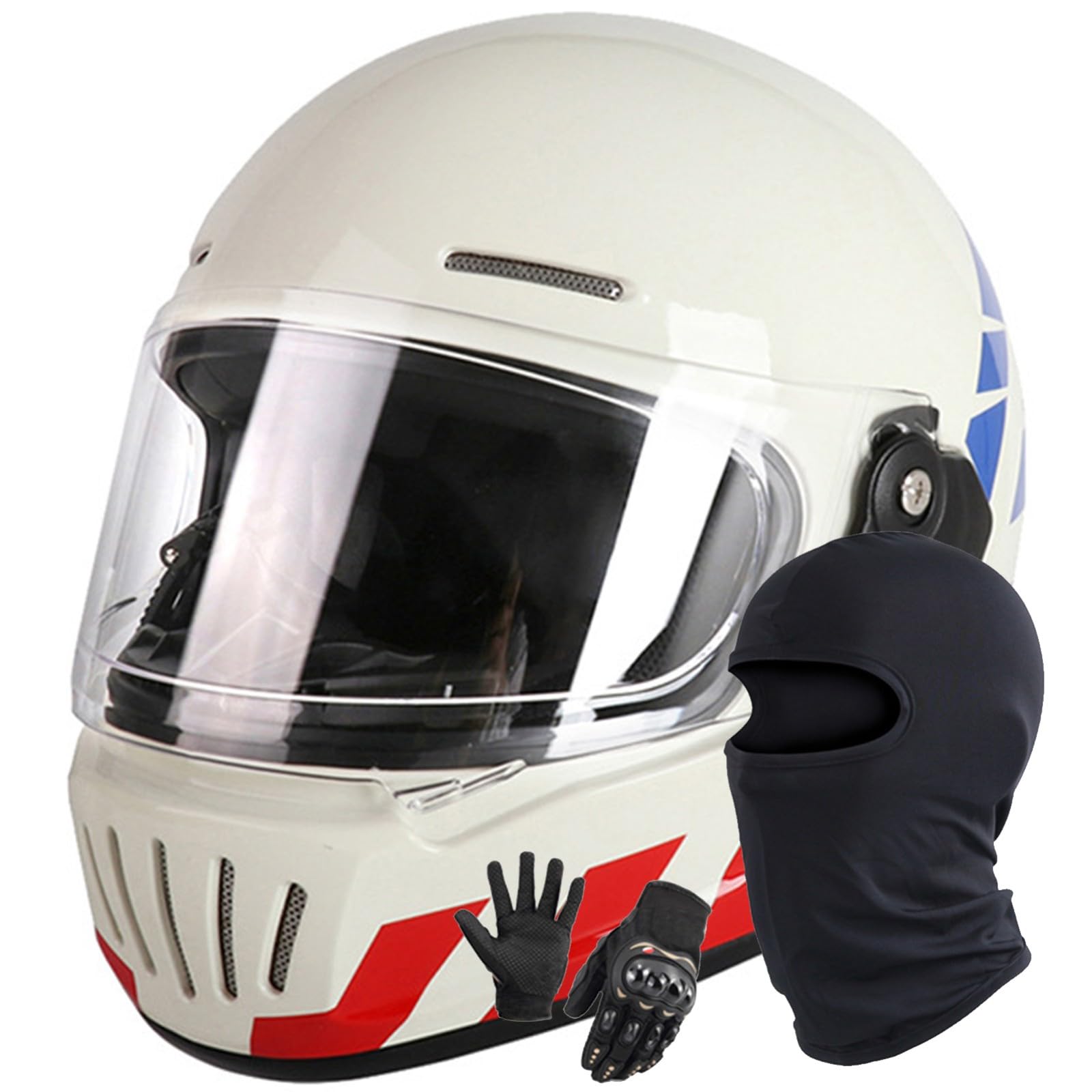 Motorrad-Integralhelm, ECE/DOT-Geprüft, Leicht, Straßenrad-Motorrad-Rennhelm Mit Visier, Integralhelme Für Männer Und Frauen C,XL/59-60CM von Caimcie