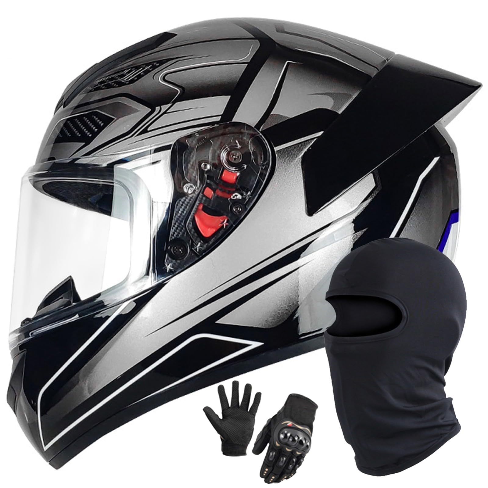 Motorrad Motorradhelm Integrierter Helm Rollerhelm Helm Mit Visier DOT/ECE Zertifiziert Moped Full Face Helm Rollerhelm Für Damen Herren A,L/58-59CM von Caimcie