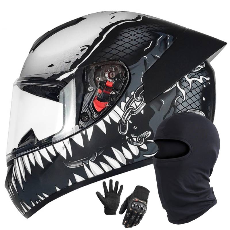 Motorrad Motorradhelm Integrierter Helm Rollerhelm Helm Mit Visier DOT/ECE Zertifiziert Moped Full Face Helm Rollerhelm Für Damen Herren E,L/58-59CM von Caimcie