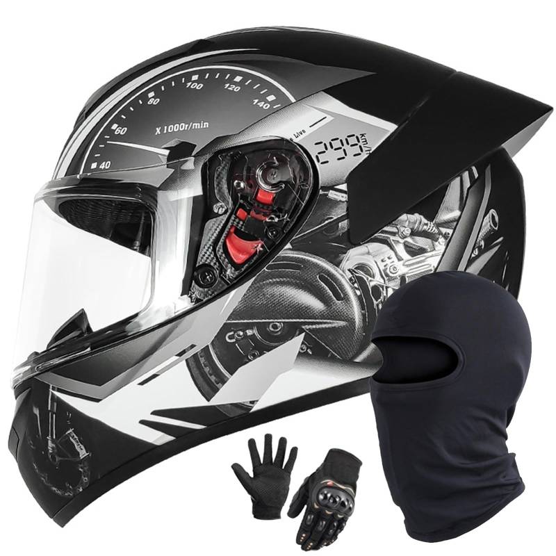 Motorrad Motorradhelm Integrierter Helm Rollerhelm Helm Mit Visier DOT/ECE Zertifiziert Moped Full Face Helm Rollerhelm Für Damen Herren I,L/58-59CM von Caimcie