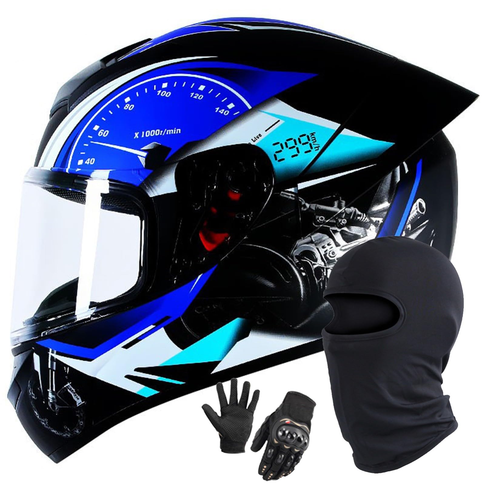 Motorrad Motorradhelm Integrierter Helm Rollerhelm Helm Mit Visier DOT/ECE Zertifiziert Moped Full Face Helm Rollerhelm Für Damen Herren J,XXL/62-63CM von Caimcie