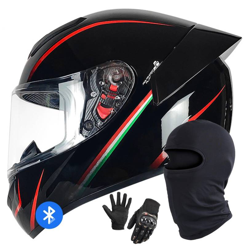 Motorradhelm Bluetooth Klapphelm Modularer Motorradhelm DOT/ECE-Geprüfter Integralhelm Klapphelm Motorradhelm Mit Visier Für Männer Und Frauen H,L/58-59CM von Caimcie