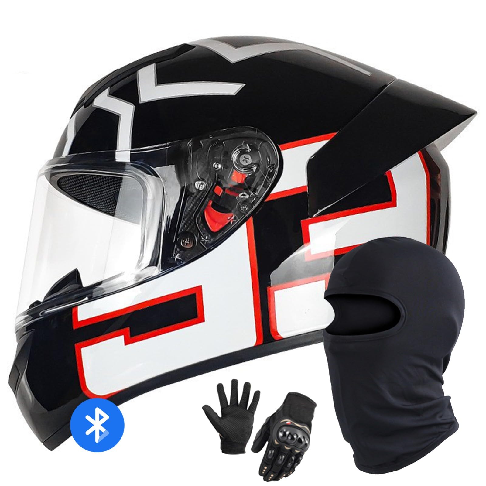 Motorradhelm Bluetooth Klapphelm Modularer Motorradhelm DOT/ECE-Geprüfter Integralhelm Klapphelm Motorradhelm Mit Visier Für Männer Und Frauen N,XL/60-61CM von Caimcie