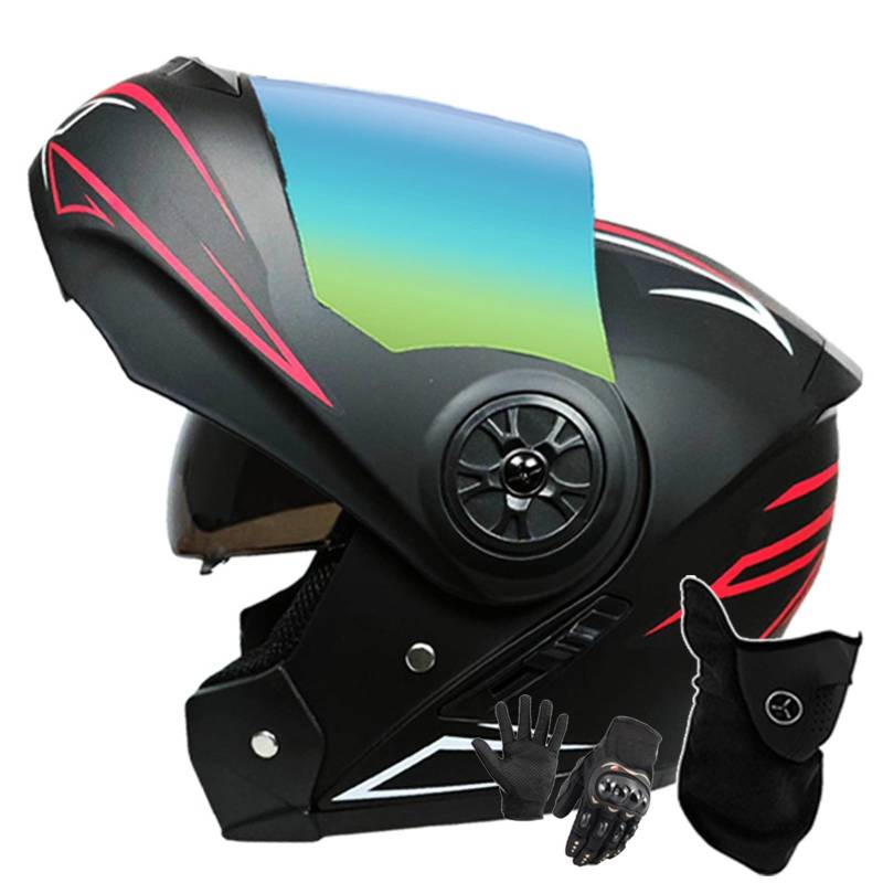 Motorradhelm Klapphelm Modulare Helm Integriert Motorradhelm Mit Doppelvisier DOT/ECE Zertifiziert Moped-Roller-Helm Für Erwachsene Frauen Männer A,L/59-60CM von Caimcie