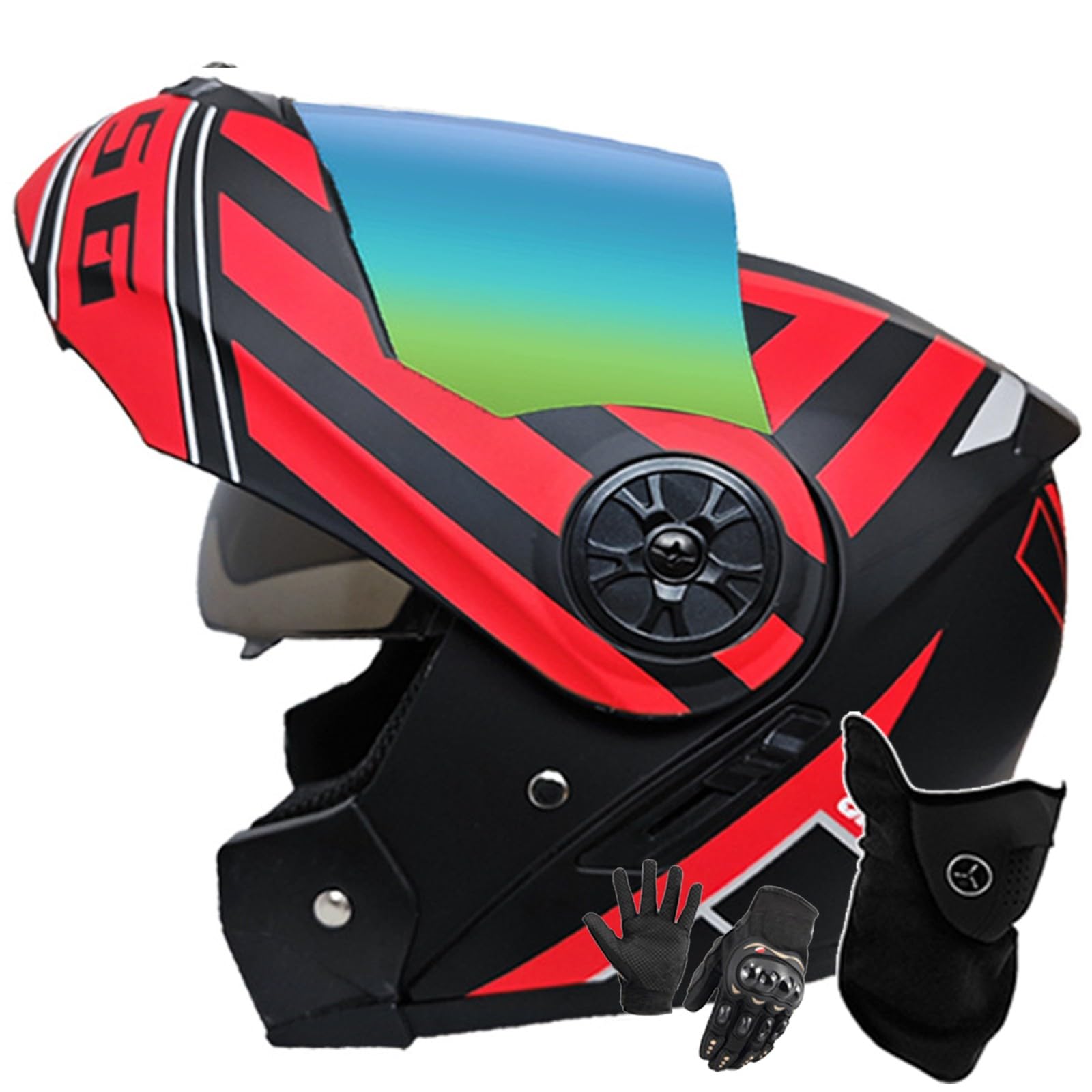 Motorradhelm Klapphelm Modulare Helm Integriert Motorradhelm Mit Doppelvisier DOT/ECE Zertifiziert Moped-Roller-Helm Für Erwachsene Frauen Männer G,L/59-60CM von Caimcie