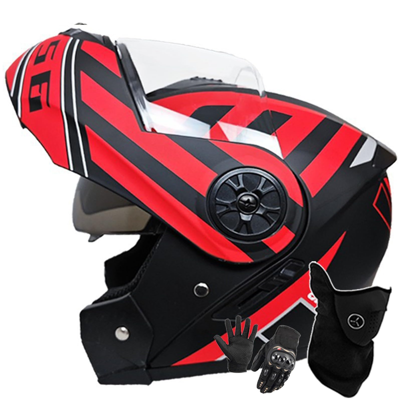 Motorradhelm Klapphelm Modulare Helm Integriert Motorradhelm Mit Doppelvisier DOT/ECE Zertifiziert Moped-Roller-Helm Für Erwachsene Frauen Männer I,L/59-60CM von Caimcie