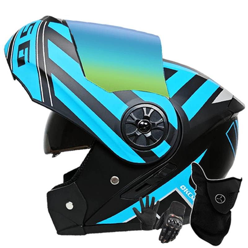 Motorradhelm Klapphelm Modulare Helm Integriert Motorradhelm Mit Doppelvisier DOT/ECE Zertifiziert Moped-Roller-Helm Für Erwachsene Frauen Männer J,L/59-60CM von Caimcie