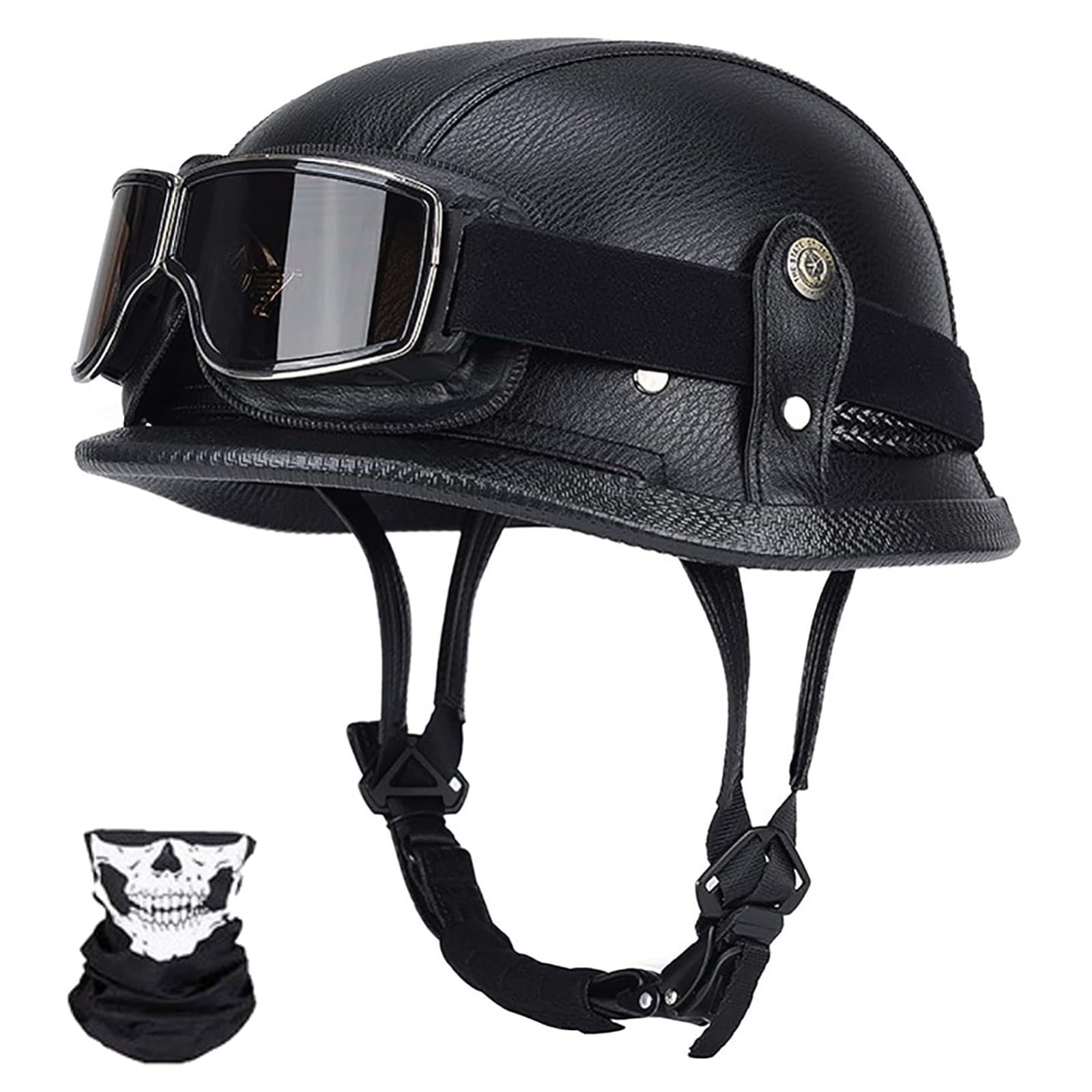 Motorradhelm Lederhelm Mit Schutzbrille Vintage Deutscher Motorrad-Halbhelm DOT/ECE-Geprüfter Open-Face-Helm Jethelm Rollerhelm Für Männer Frauen A,L/57-58CM von Caimcie