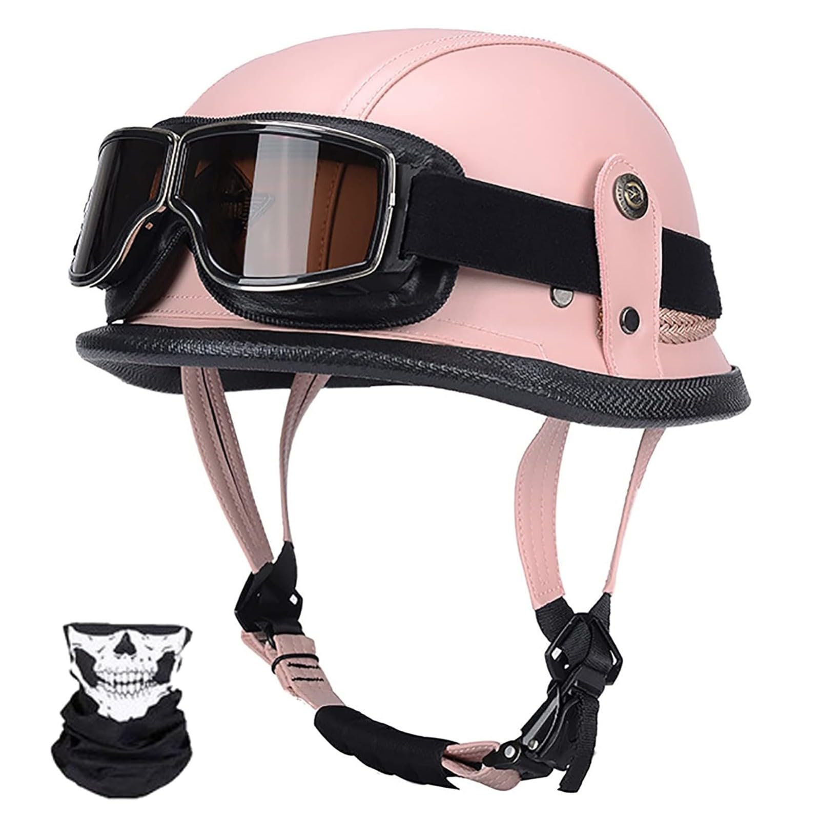 Motorradhelm Lederhelm Mit Schutzbrille Vintage Deutscher Motorrad-Halbhelm DOT/ECE-Geprüfter Open-Face-Helm Jethelm Rollerhelm Für Männer Frauen F,XL/59-60CM von Caimcie