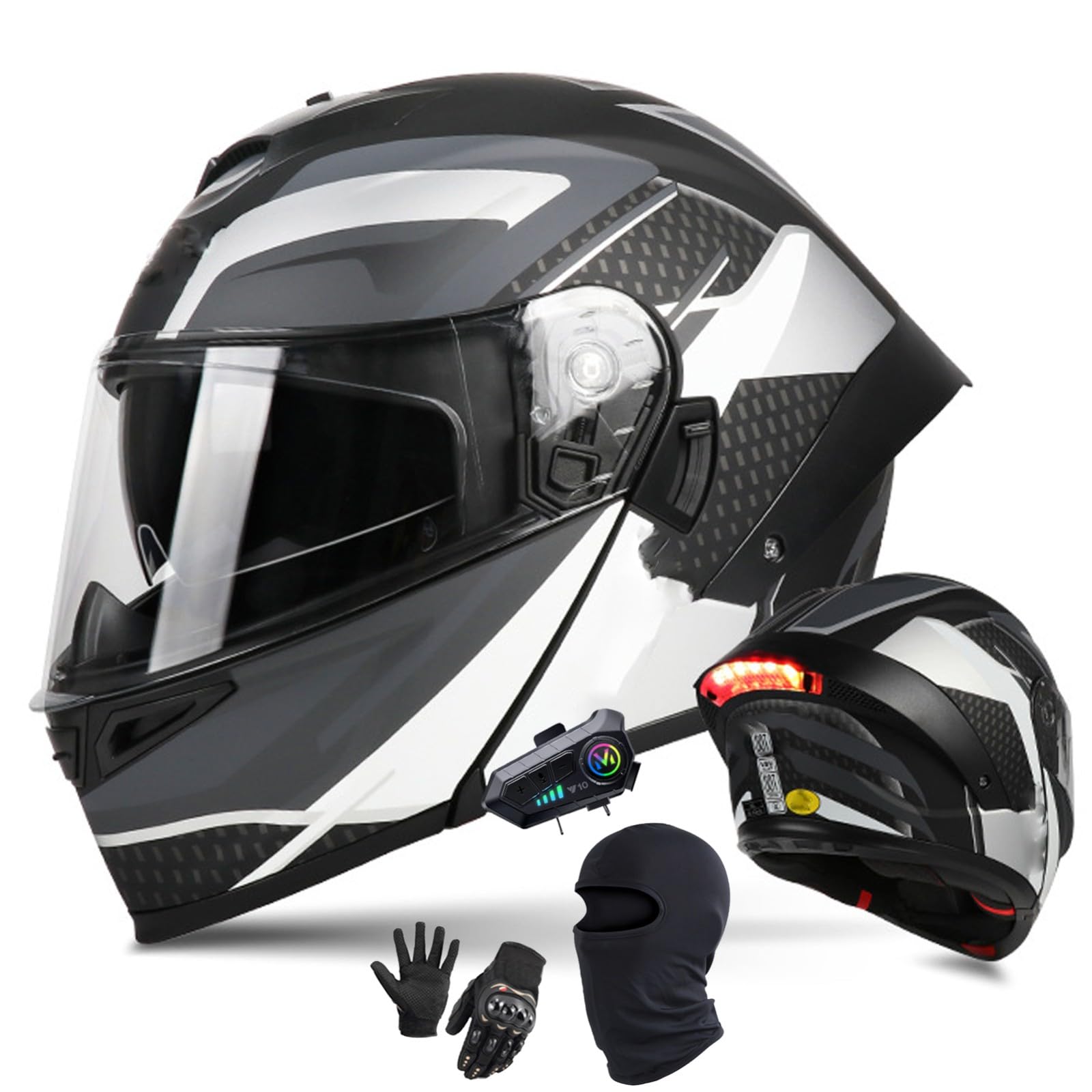 Motorradhelm Mit Doppelvisier Integralhelme Bluetooth Klapphelm Modulare Helm ECE/DOT-Zugelassen Motorrad Full Face Helm Integriert Motorradhelm Für Frauen Männer A,L/57-59CM von Caimcie