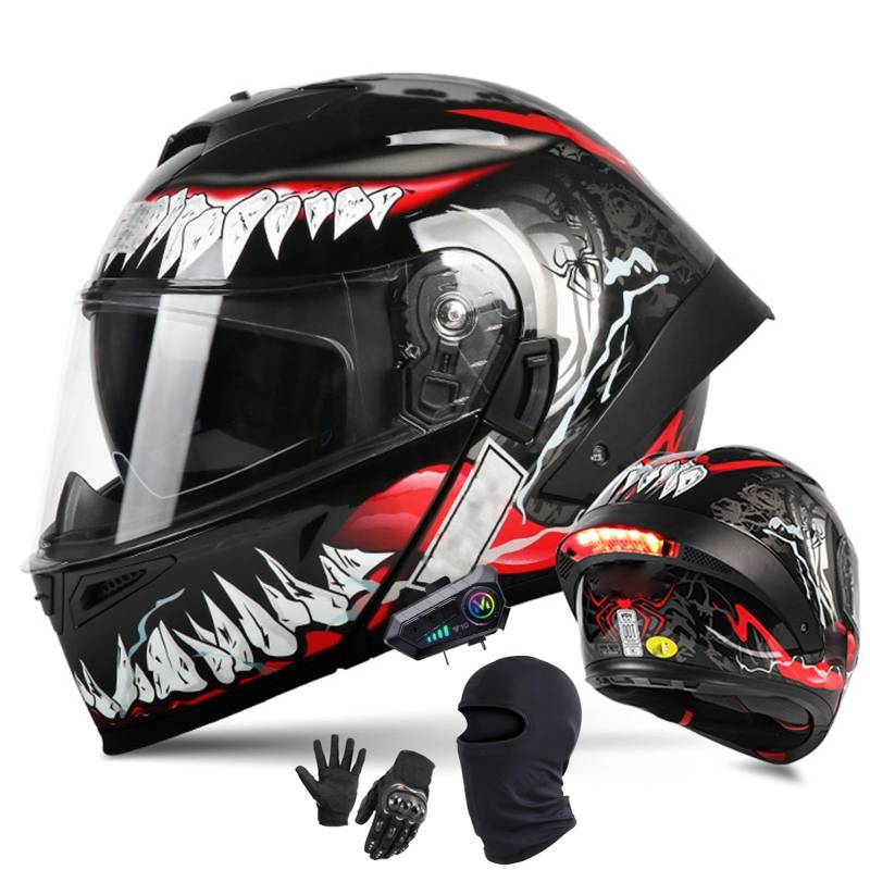 Motorradhelm Mit Doppelvisier Integralhelme Bluetooth Klapphelm Modulare Helm ECE/DOT-Zugelassen Motorrad Full Face Helm Integriert Motorradhelm Für Frauen Männer B,L/57-59CM von Caimcie