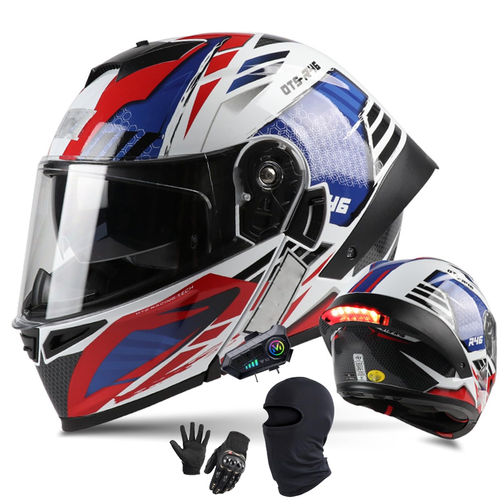 Motorradhelm Mit Doppelvisier Integralhelme Bluetooth Klapphelm Modulare Helm ECE/DOT-Zugelassen Motorrad Full Face Helm Integriert Motorradhelm Für Frauen Männer C,L/57-59CM von Caimcie