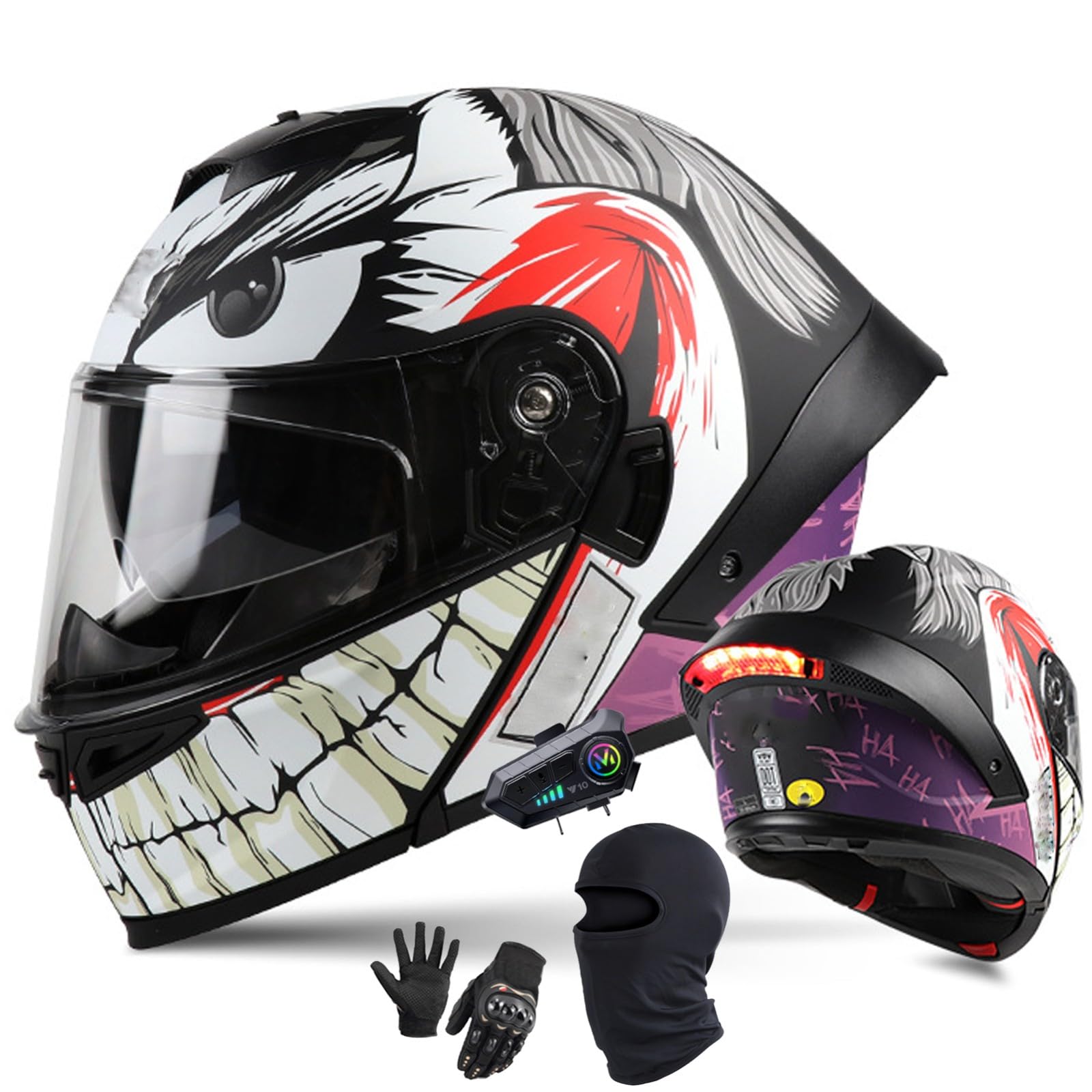 Motorradhelm Mit Doppelvisier Integralhelme Bluetooth Klapphelm Modulare Helm ECE/DOT-Zugelassen Motorrad Full Face Helm Integriert Motorradhelm Für Frauen Männer D,L/57-59CM von Caimcie