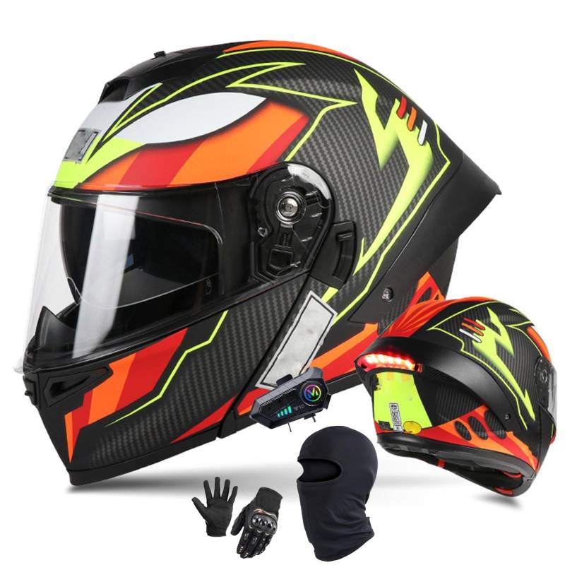 Motorradhelm Mit Doppelvisier Integralhelme Bluetooth Klapphelm Modulare Helm ECE/DOT-Zugelassen Motorrad Full Face Helm Integriert Motorradhelm Für Frauen Männer E,M/55-56CM von Caimcie