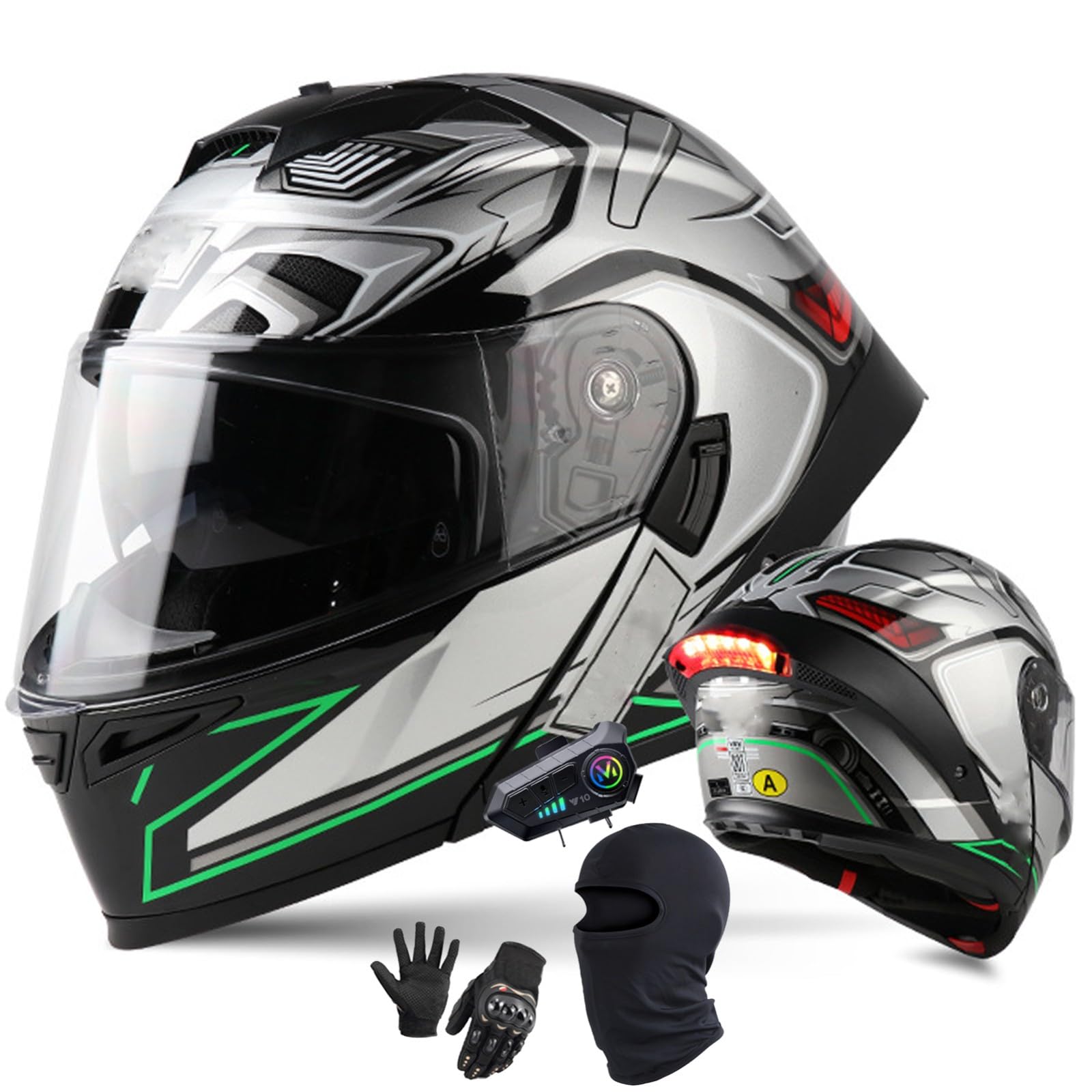 Motorradhelm Mit Doppelvisier Integralhelme Bluetooth Klapphelm Modulare Helm ECE/DOT-Zugelassen Motorrad Full Face Helm Integriert Motorradhelm Für Frauen Männer F,L/57-59CM von Caimcie