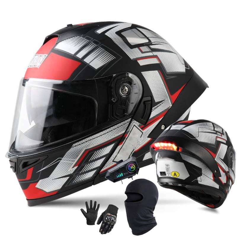 Motorradhelm Mit Doppelvisier Integralhelme Bluetooth Klapphelm Modulare Helm ECE/DOT-Zugelassen Motorrad Full Face Helm Integriert Motorradhelm Für Frauen Männer G,L/57-59CM von Caimcie