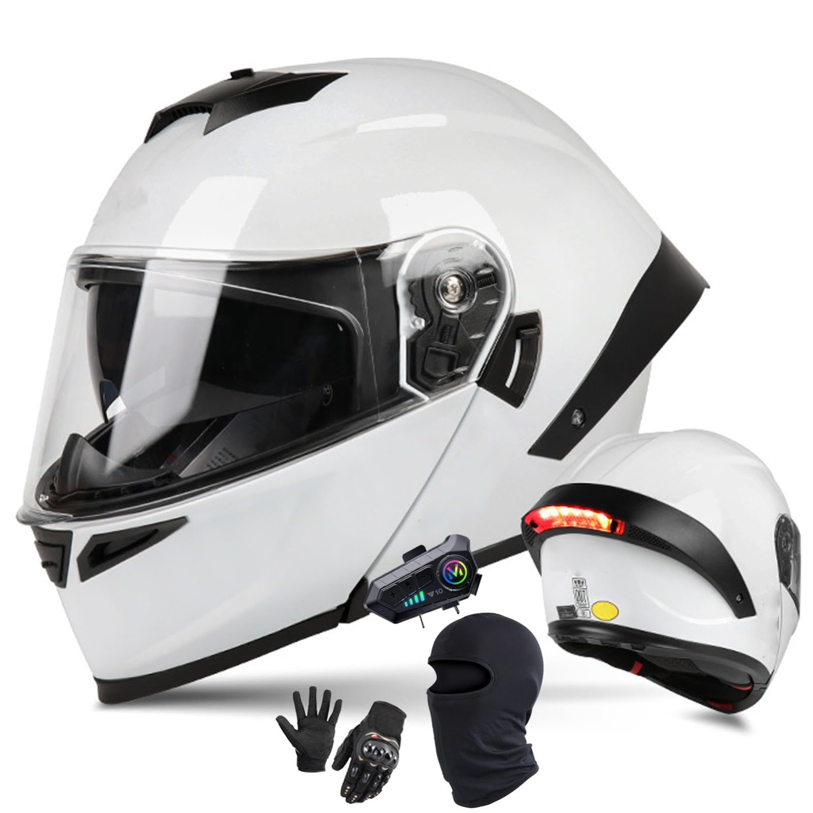 Motorradhelm Mit Doppelvisier Integralhelme Bluetooth Klapphelm Modulare Helm ECE/DOT-Zugelassen Motorrad Full Face Helm Integriert Motorradhelm Für Frauen Männer I,L/57-59CM von Caimcie