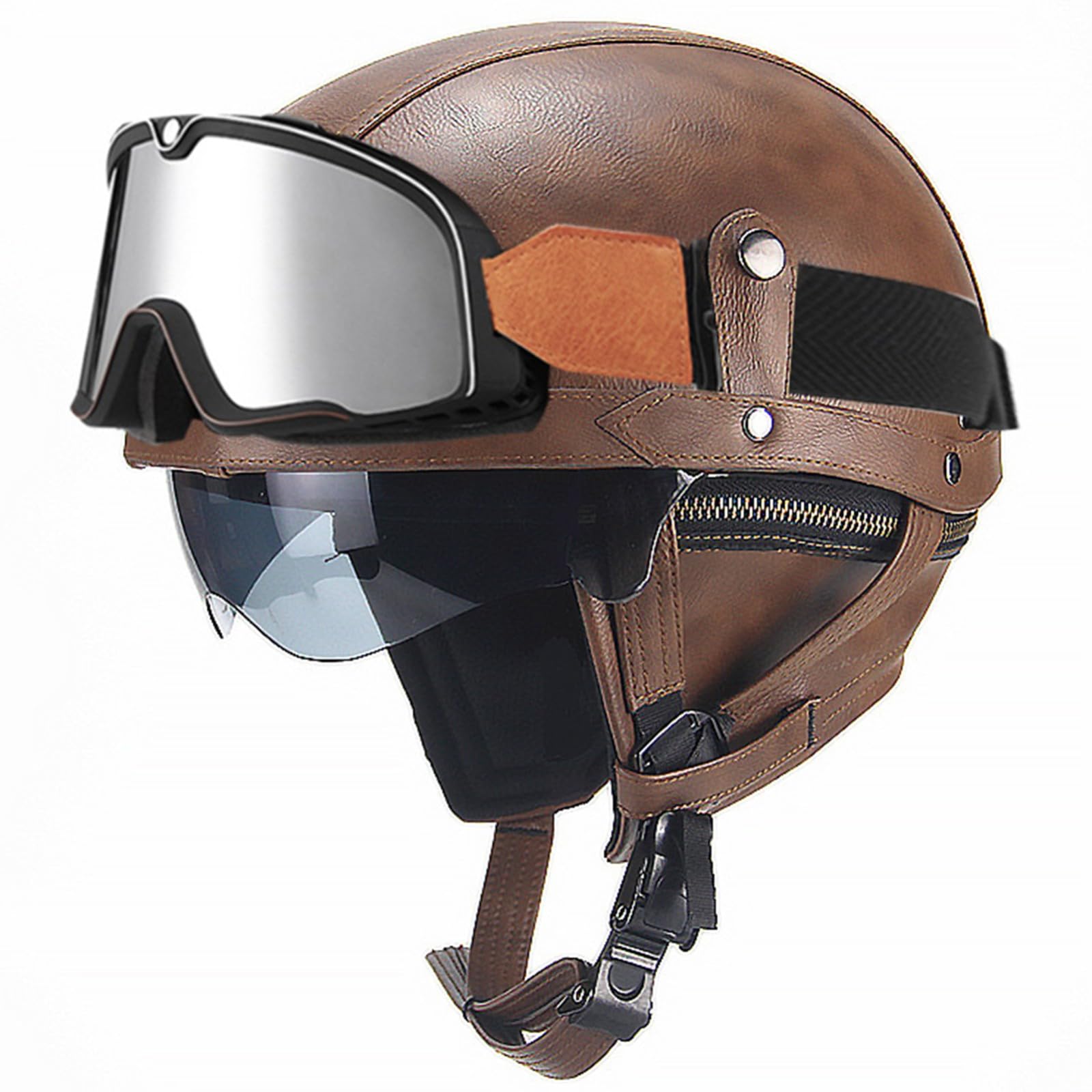 Motorradhelme Retro-Halbhelm Jethelm Leder Motorrad-Halbhelm DOT/ECE-Zertifiziert Cruiser Chopper Scooter Jet-Halbhelm Für Männer Und Frauen C,M/56-57CM von Caimcie