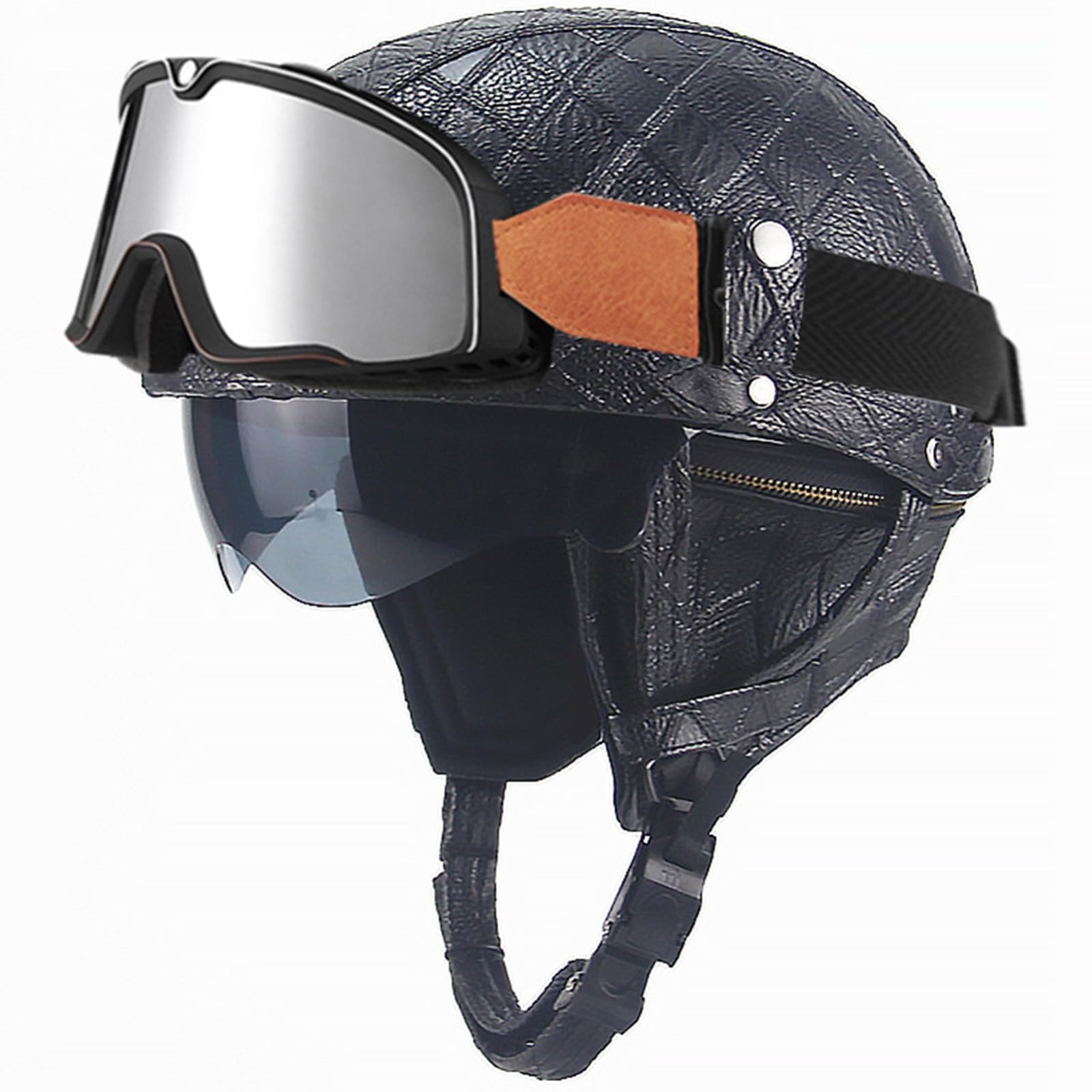 Motorradhelme Retro-Halbhelm Jethelm Leder Motorrad-Halbhelm DOT/ECE-Zertifiziert Cruiser Chopper Scooter Jet-Halbhelm Für Männer Und Frauen D,M/56-57CM von Caimcie