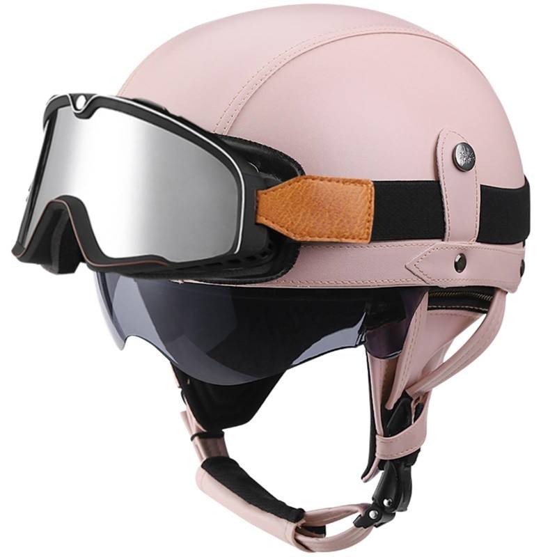 Motorradhelme Retro-Halbhelm Jethelm Leder Motorrad-Halbhelm DOT/ECE-Zertifiziert Cruiser Chopper Scooter Jet-Halbhelm Für Männer Und Frauen E,L/58-59CM von Caimcie