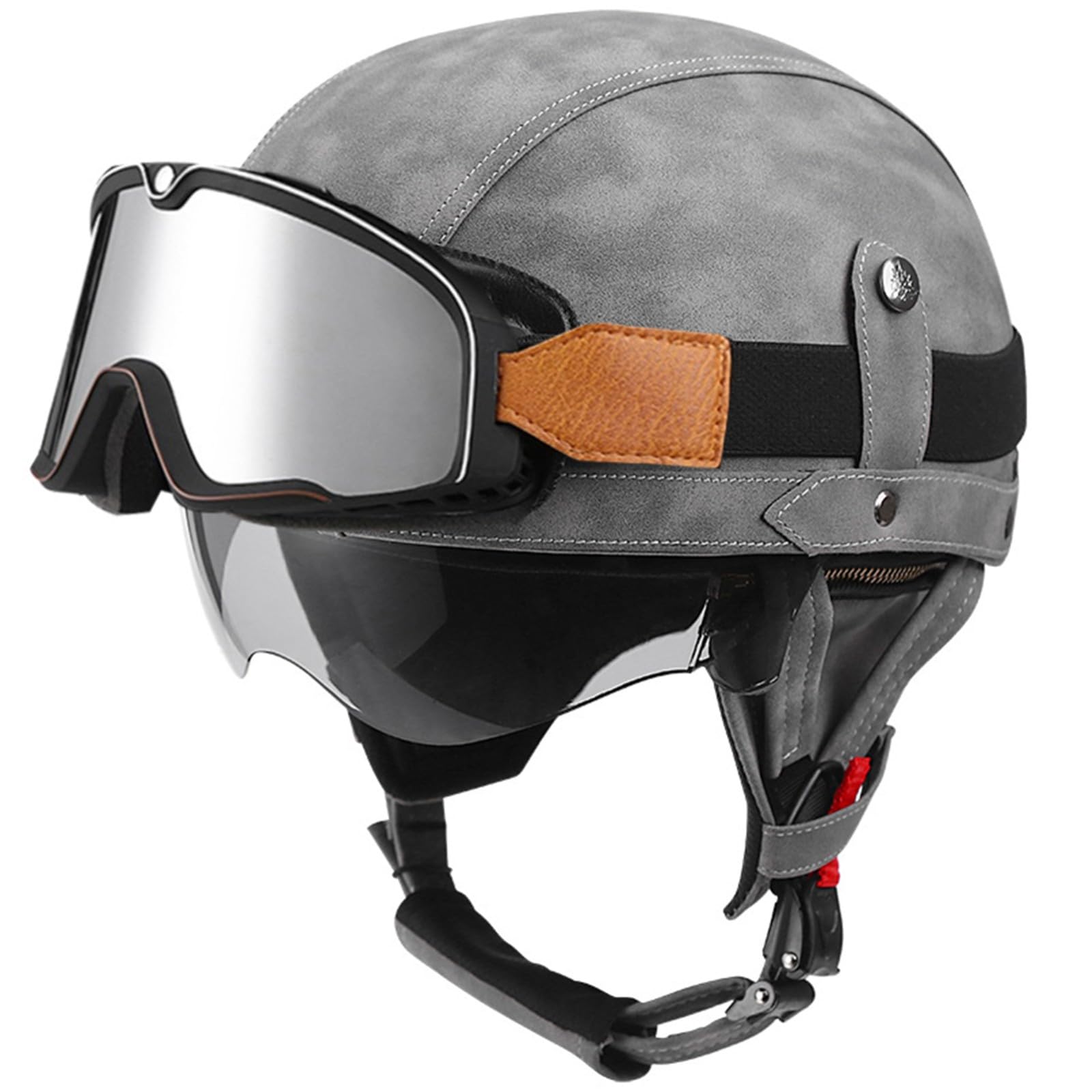 Motorradhelme Retro-Halbhelm Jethelm Leder Motorrad-Halbhelm DOT/ECE-Zertifiziert Cruiser Chopper Scooter Jet-Halbhelm Für Männer Und Frauen G,M/56-57CM von Caimcie