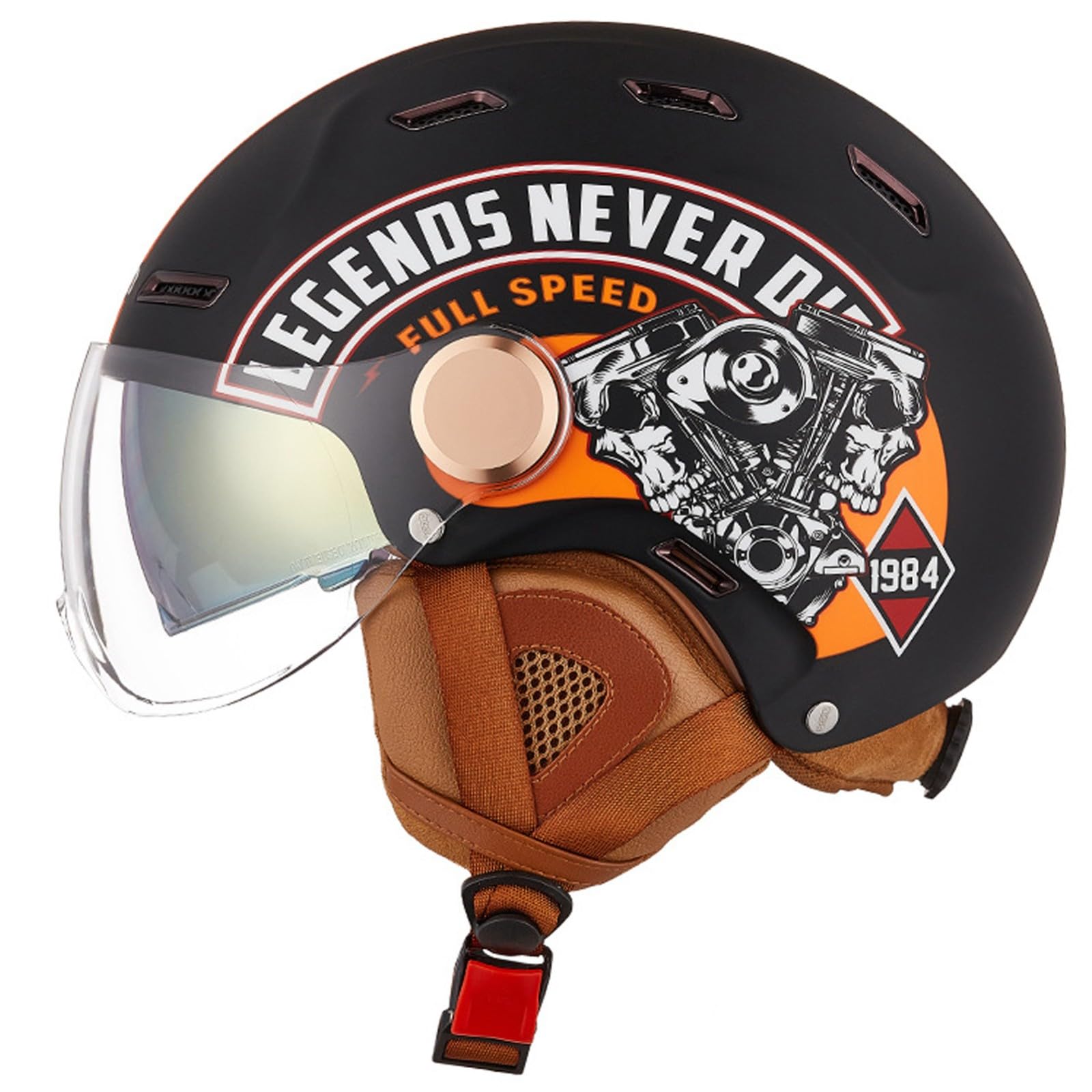 Retro Motorrad Helm Halb-Jet-Motorradhelm Motorrad-Sturzhelm Mit Doppelvisier DOT/ECE-Geprüfter Retro-Stil Motorrad-Jethelm Sturzhelm for Männer Frauen I,S/55-58CM von Caimcie