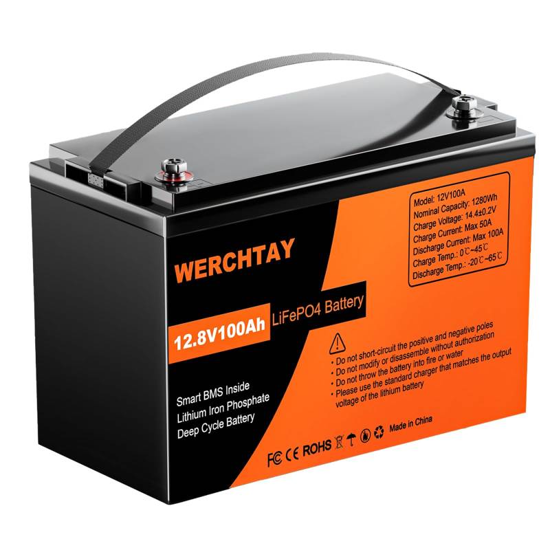 LiFePO4 12V 100Ah Batterie,Deep Cycle Batterien,1280Wh Lithium Akku mit 5000-18000Tiefzyklus,Intelligentem BMS und Abschaltschutz bei Niedrigen Temperaturen für Camping,Solarpanel Kit,Wohnmobil von Cairhornce