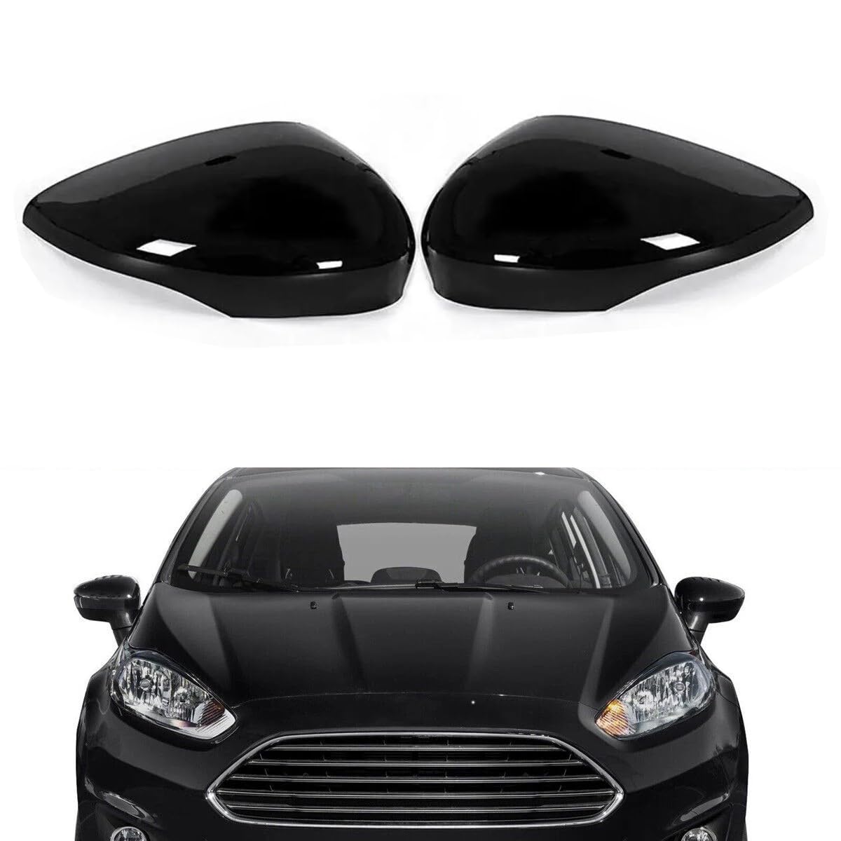 Cakievro Ersatz-Rückspiegelabdeckung für Ford Fiesta MK7 2008–2017, Außenspiegel-Abdeckung, Karbonfaser-Optik (glänzendes Schwarz) von Cakievro