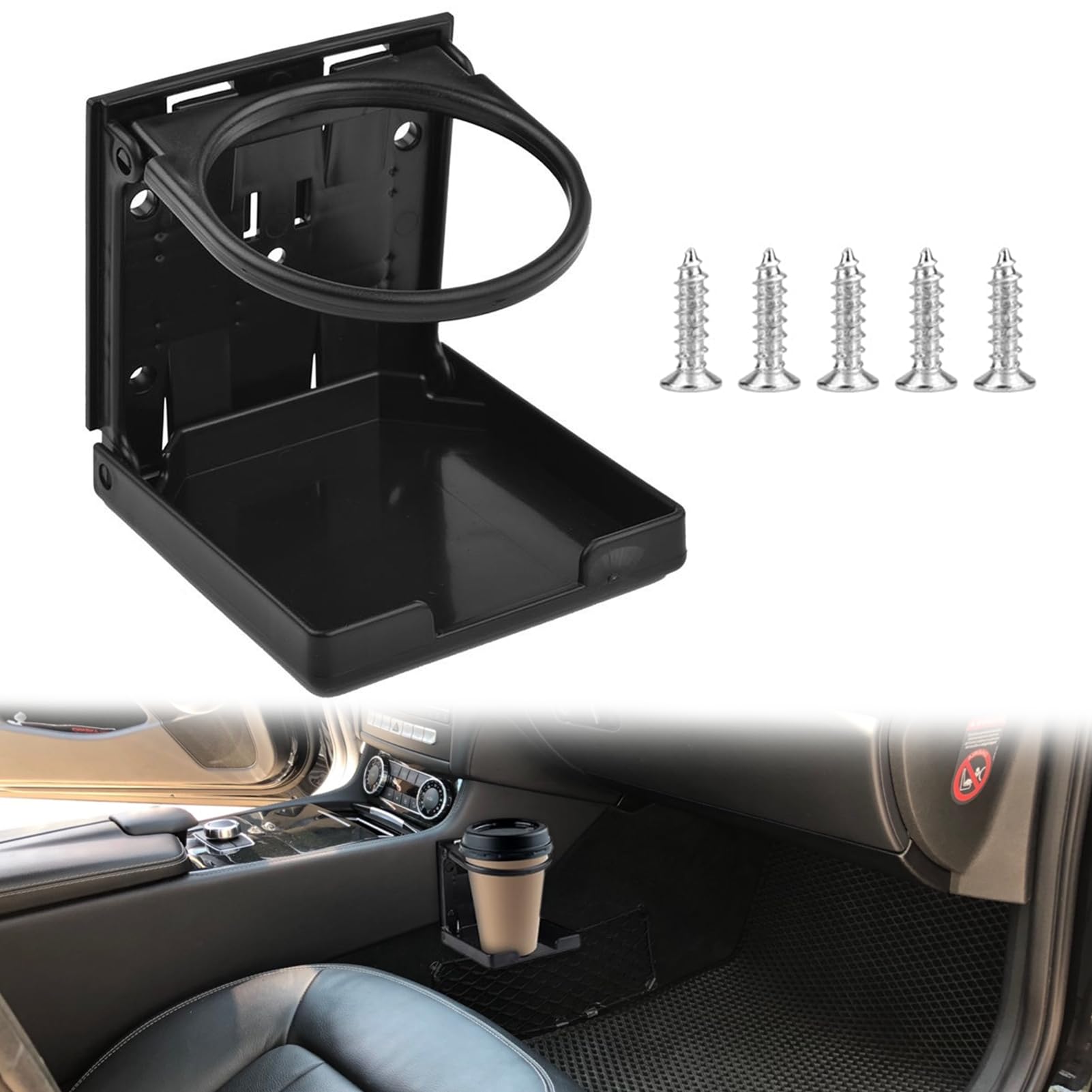 1 Stück Faltbarer Auto-Getränkehalter mit Schrauben Schwarz Getränkehalter Auto Universeller Kaffeebecherhalter Verstellbarer Drink Holders Becherhalter Auto aus Kunststoff für Auto Wohnmobil von Caldamn