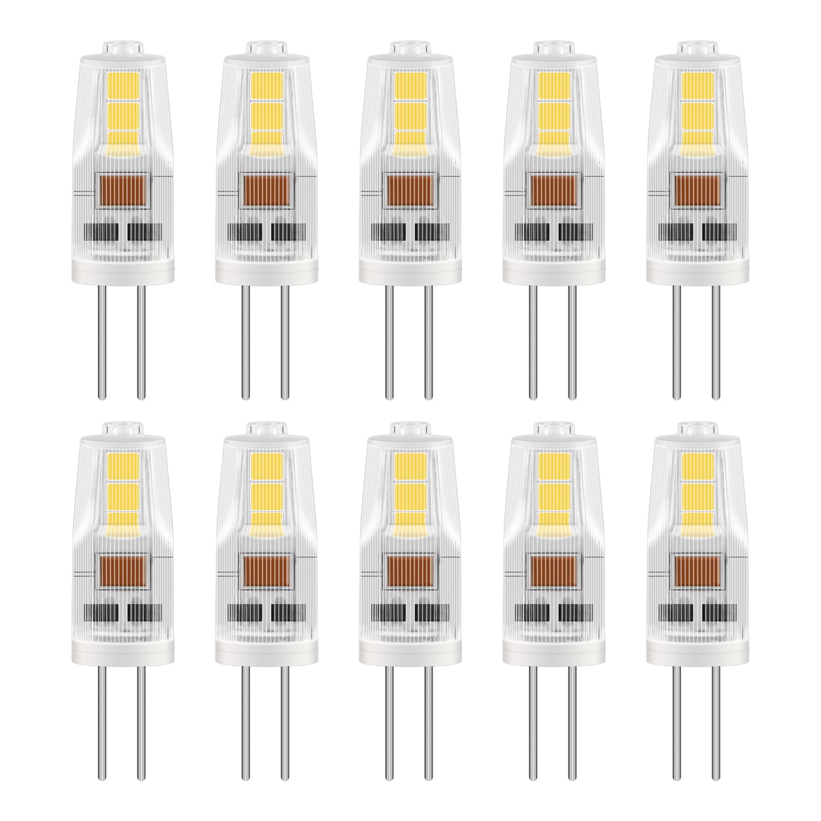 Caldarax G4 LED Lampen 12V AC/DC, 2W G4 LED Stiftsockellampe, Ersatz für 20W Halogenlampen, 6000K Kaltweiß, 200LM, 360°Abstrahlwinkel, LED Energiesparlampe, Nicht Dimmbar, 10 Stück von Caldarax