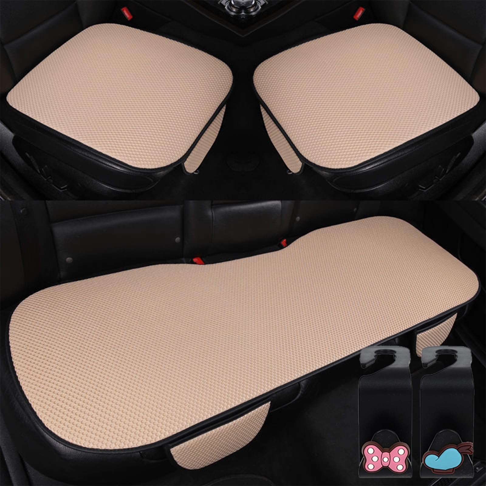 Breathable & Anti-Slip Cotton Car Seat Covers, Car Seat Covers Full Set for Women, Automobil Front Seat Cushion Chair Mat Protector, Universal Non Slip Auto Seat Pad (Beige, Front Seats) von Camic