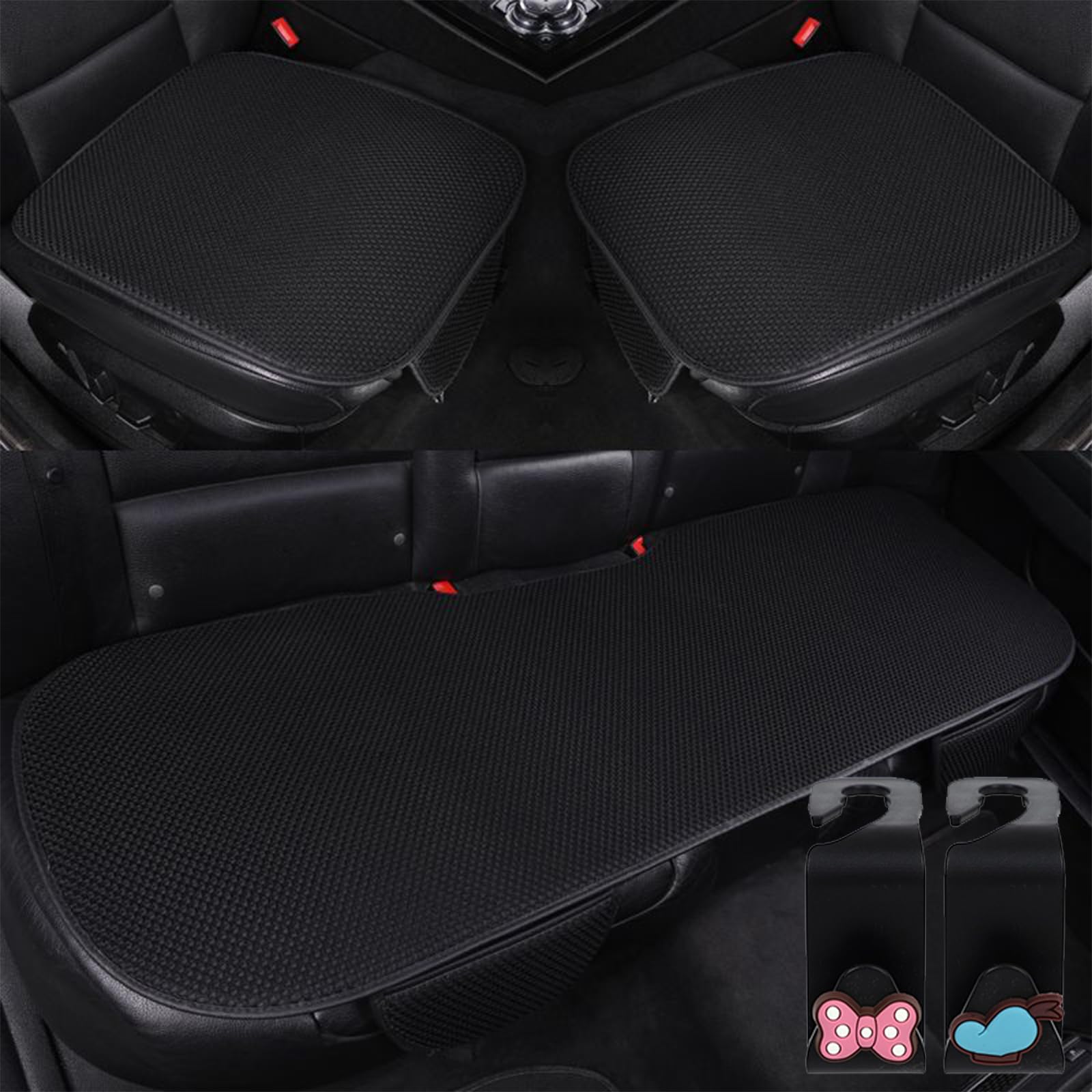 Breathable & Anti-Slip Cotton Car Seat Covers, Car Seat Covers Full Set for Women, Automobil Front Seat Cushion Chair Mat Protector, Universal Non Slip Auto Seat Pad (Black, Front Seats) von Camic