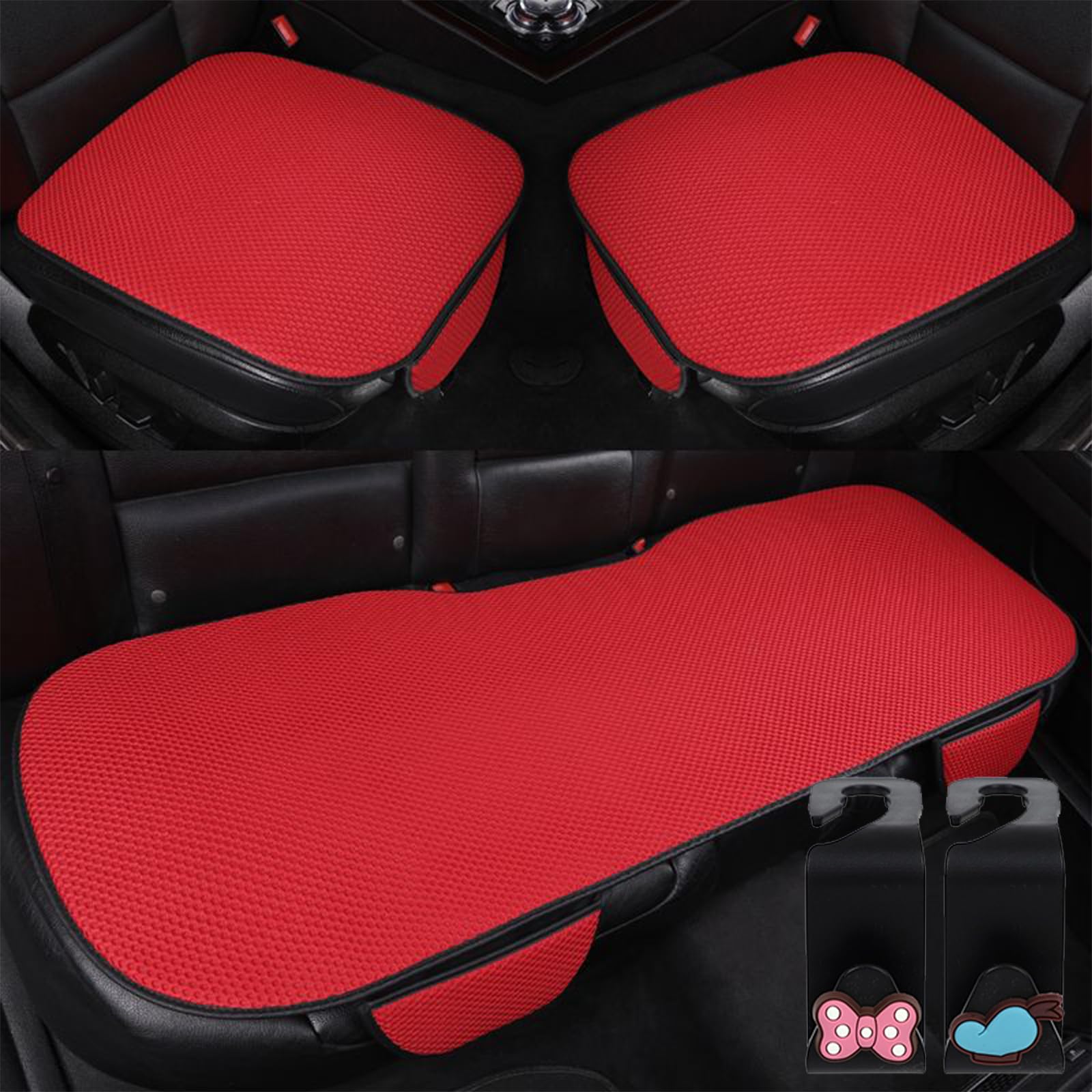 Breathable & Anti-Slip Cotton Car Seat Covers, Car Seat Covers Full Set for Women, Automobil Front Seat Cushion Chair Mat Protector, Universal Non Slip Auto Seat Pad (Red, Front Seats) von Camic