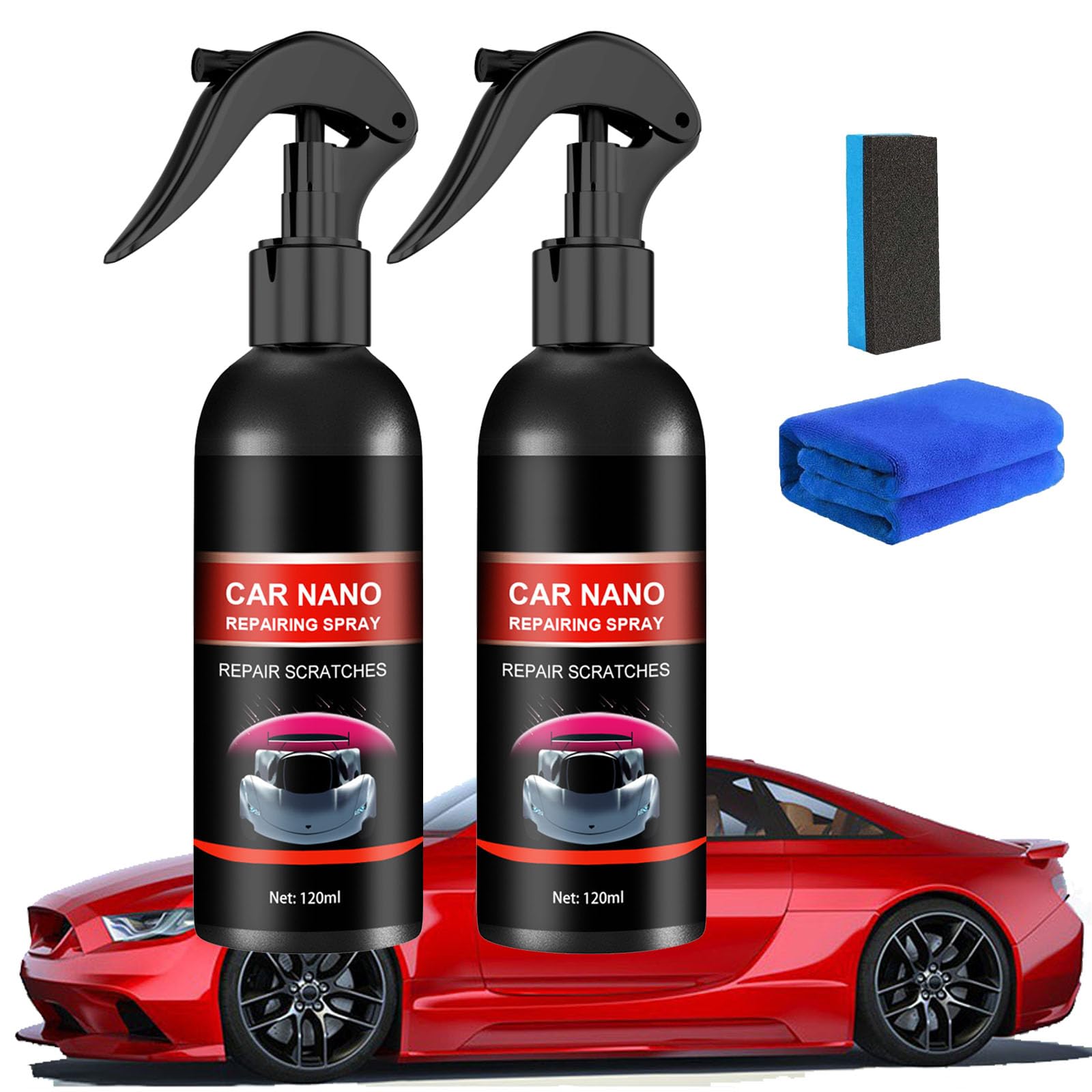 Nurafix Nano Car Spray, Nurafix Scratch Remover, Nano Car Scratch Repair Spray, Auto Scratch Fix Polish Spray, Nano Coating Spray for Cars, Quick Effect Coating Agent (120ml, 2 Pcs) von Camic