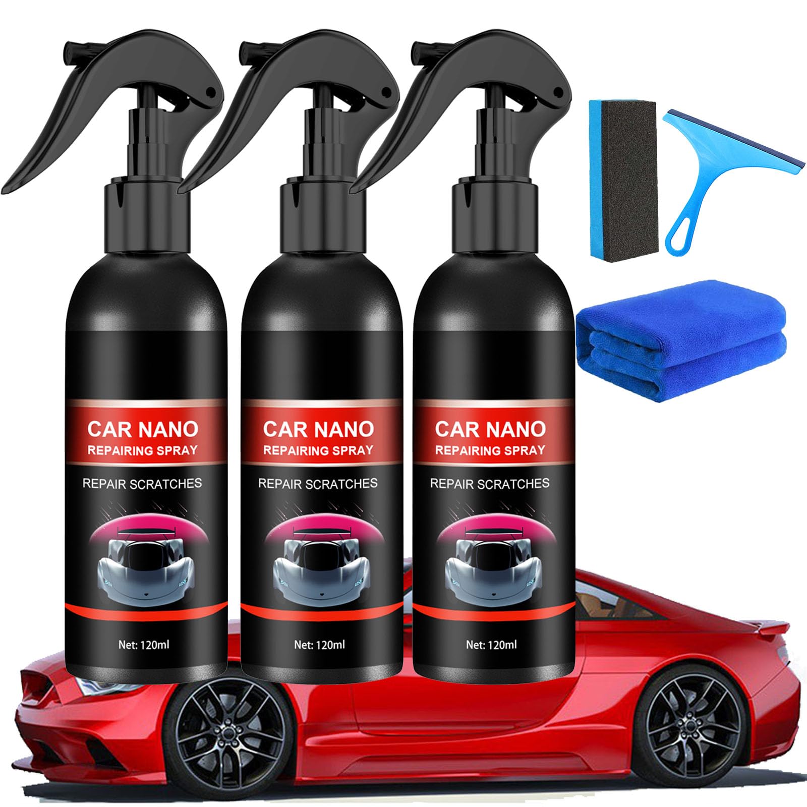 Nurafix Nano Car Spray, Nurafix Scratch Remover, Nano Car Scratch Repair Spray, Auto Scratch Fix Polish Spray, Nano Coating Spray for Cars, Quick Effect Coating Agent (120ml, 3 Pcs) von Camic