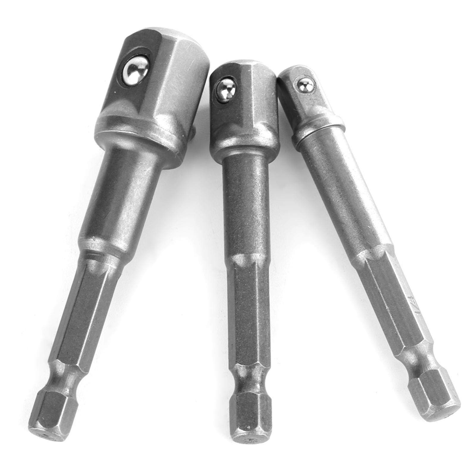 Candeon Schlagschrauber-Steckschlüssel-Adapter-Set - 3 Stück 1/4" Sechskantschaft auf 1/4" 3/8" 1/2" Vierkant-Adapter für Bohrmaschinen-Steckschlüssel Ideales Reparaturwerkzeug von Candeon