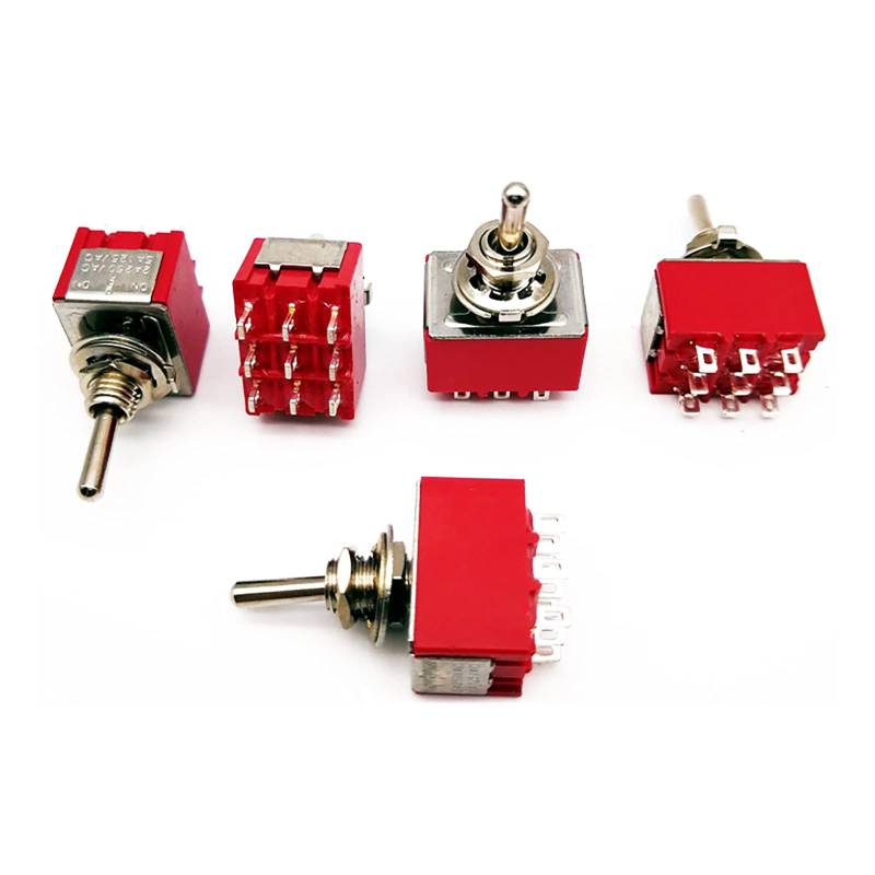 Mini-Kippschalter - 5 Stück MTS-303 Mikro-Kippschalter 9 Pins 3 Positionen 120 V/5 A 250 V/2 A ON-ON DPDT-Drucktastenschalter (Rot) von Candeon