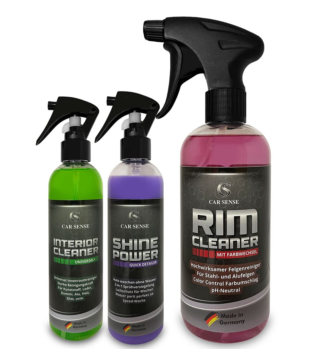 Car Sense 3-teiliges Autopflege Set x Interior Cleaner 250ml 1x Rim Cleaner 500ml 1x Shine Power 250ml von Car Sense